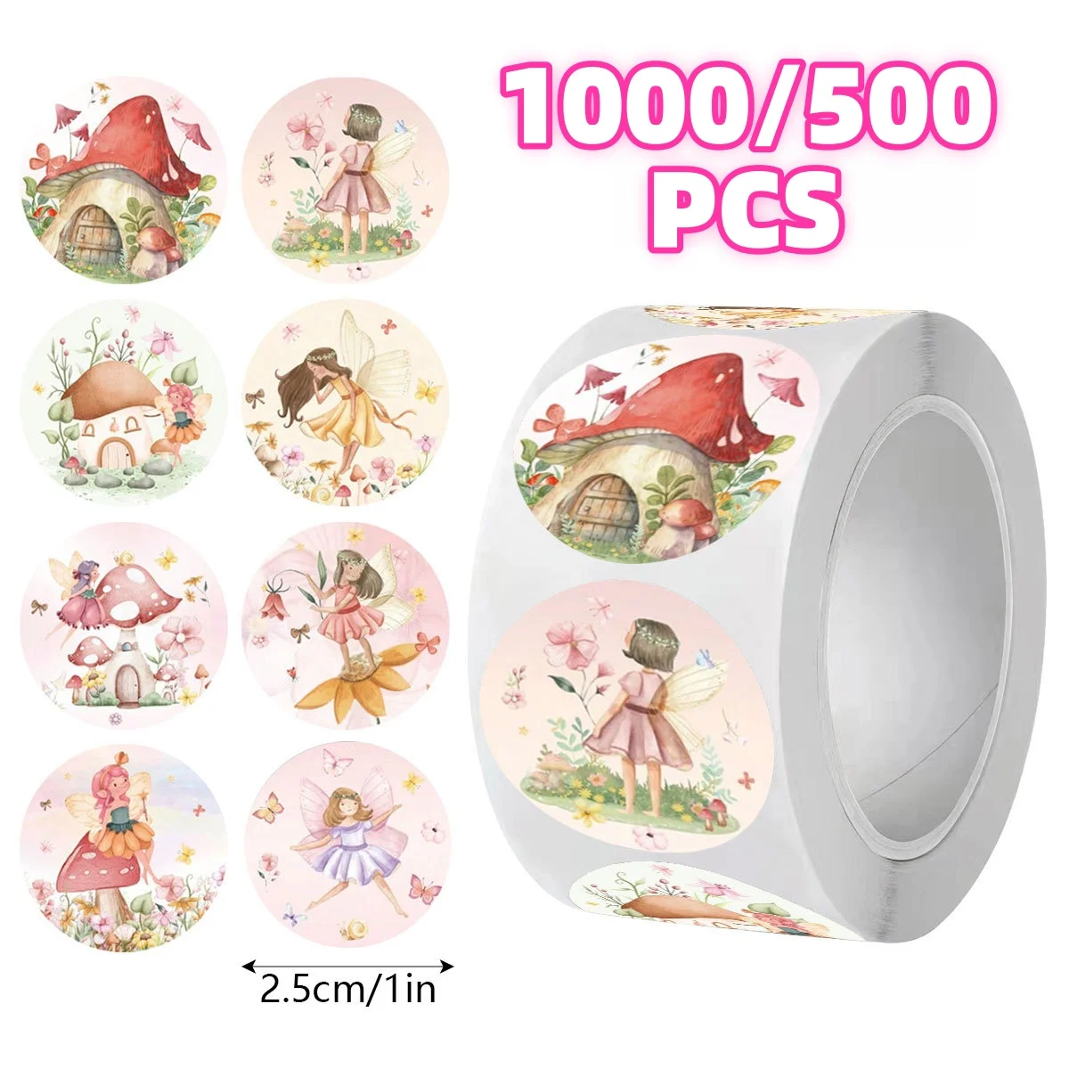 

1000/500pcs/set Fairy Elf Sticker 2.5cm/1inch Flower Fairy Decals Cute Stickers Fairy Theme Birthday Party Decoration Stickers