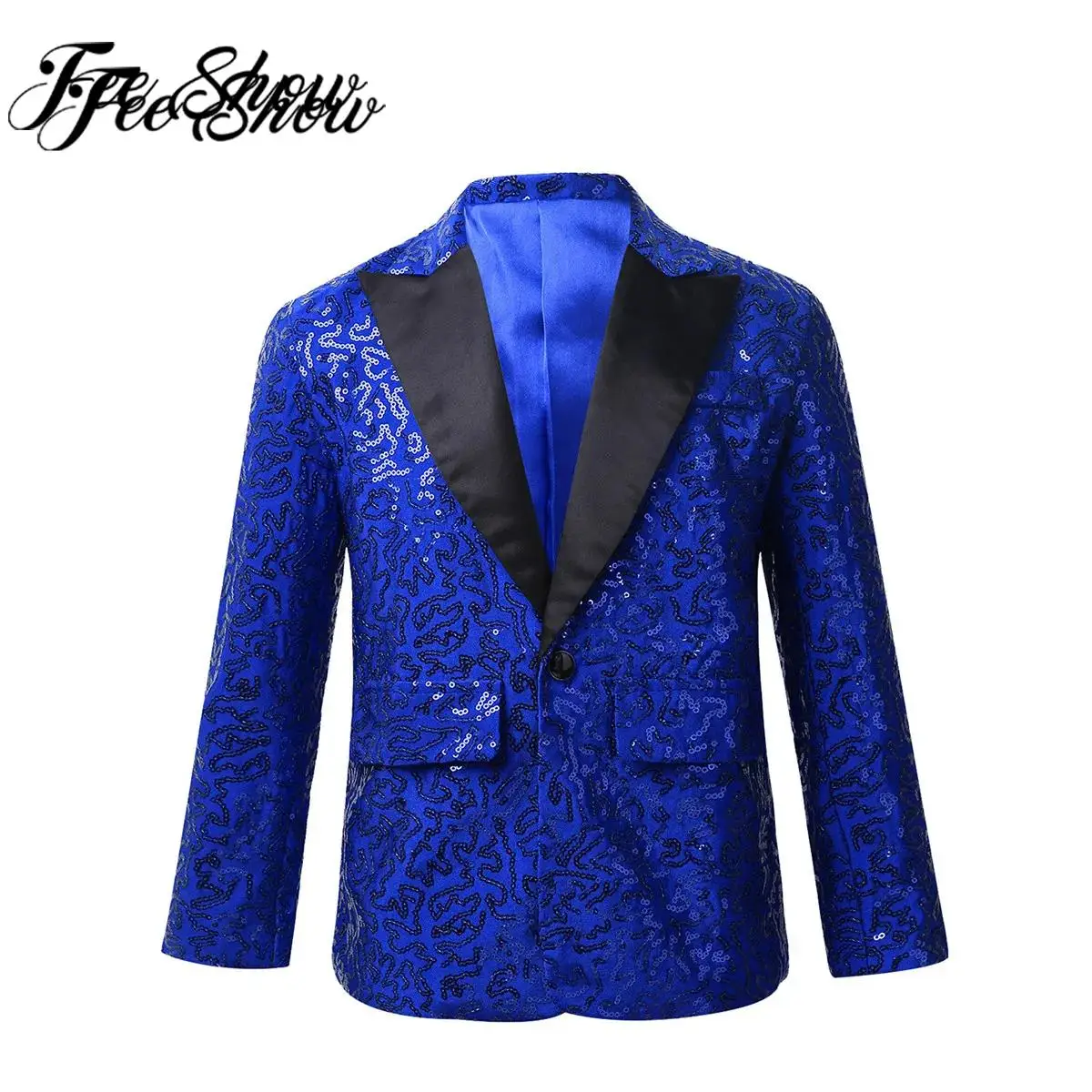 Kids Boys Sequin Lapel Blazer Gentleman Suit Tuxedo Coat for Wedding Birthday Party Circus Magic Shows Evening Stage Dancing