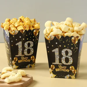 Geburtstagspapier Popcorn Box, Schwarz, Gold, 18, 21, 30, 40, 50, 60 Jahre, Dekoration, Quellen für erwachsene Partys, Behandlungsschachtel, 6 Stücke 8 Hauptverkäufe 60 Jahre Souvenir - №2