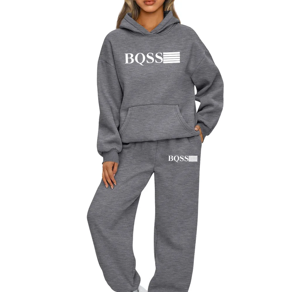 Women Hooded Tracksuit Sports 2 Pieces Set Sweatshirts Pullover Hoodies Pants Suit Home Sweatpants Trousers Outfits 2024