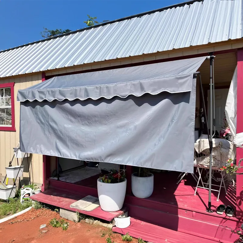 Outdoor Aluminum Alloy Manual Folding Retractable Awning Shop Facade Home Balcony Window Punch-Free Sunshade Waterproof Awning