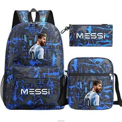 3pcs Messi Football Cool Backpacks Capacity Rucksack Girl Boys Simple Shoulder Bag High School Schoolbag Black Mochilas