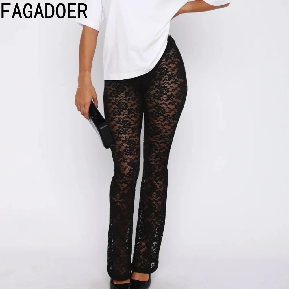 FAGADOER-Pantalon en dentelle pour femmes, sexy, maille noire, impression, amissié, transparent, patchwork, fjHot Girl Streetwear, bas, 2025