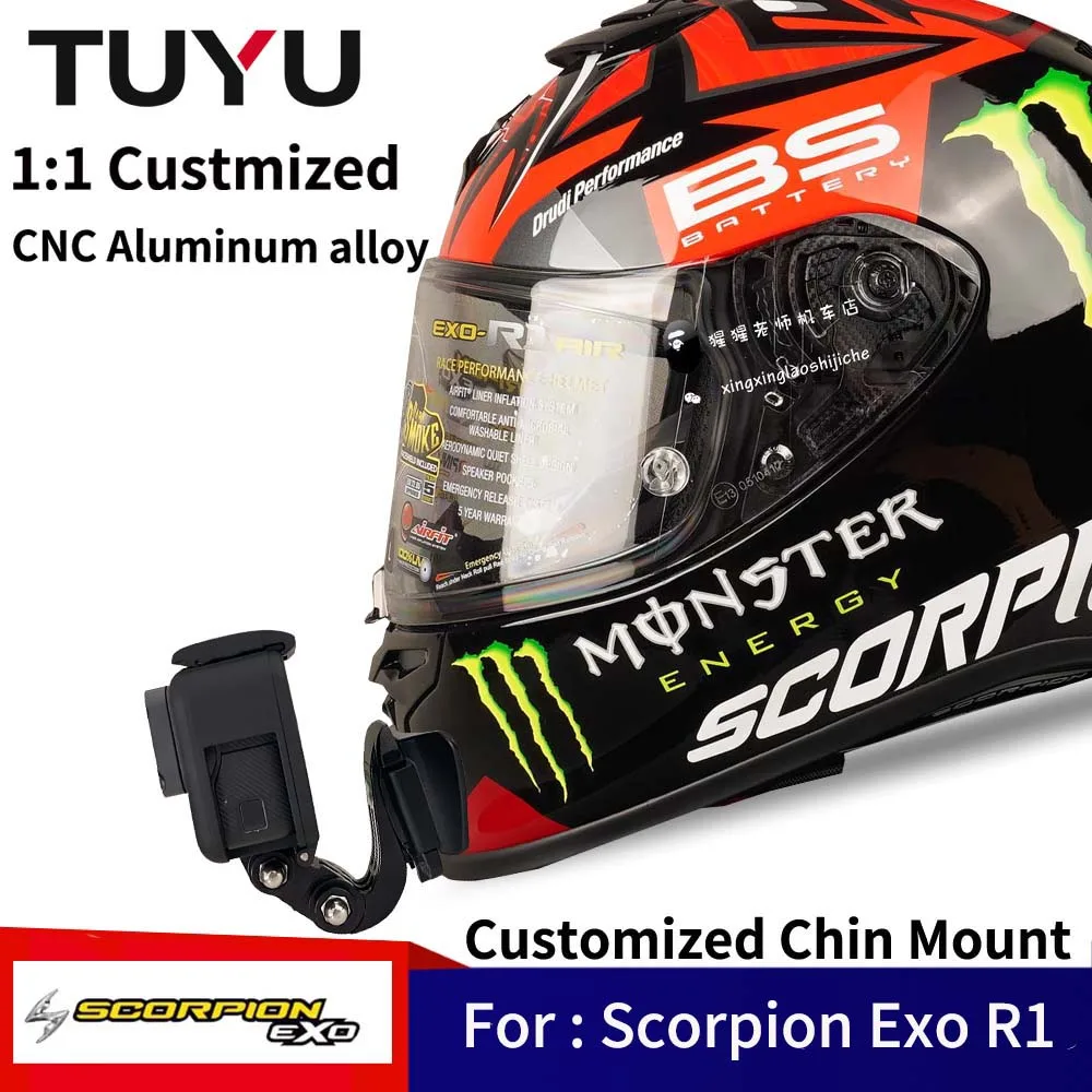 TUYU Scorpion Exo R1 EXO-R1 EVO Casco Supporto per mentoniera in alluminio personalizzato per GoPro per fotocamera Insta360 X4 X3 X2 One Rs DJI34