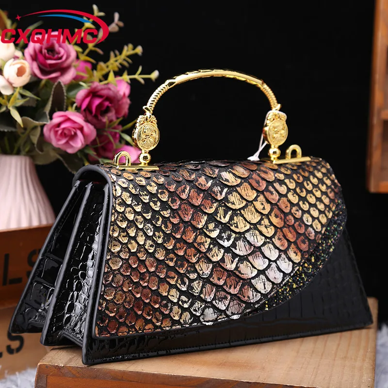 Fashion Brand Genuine Leather Women\'s Handbags 2024 New Crocodile Pattern Shoulder Crossbody Bag Lady Party Messenger Shell Bags