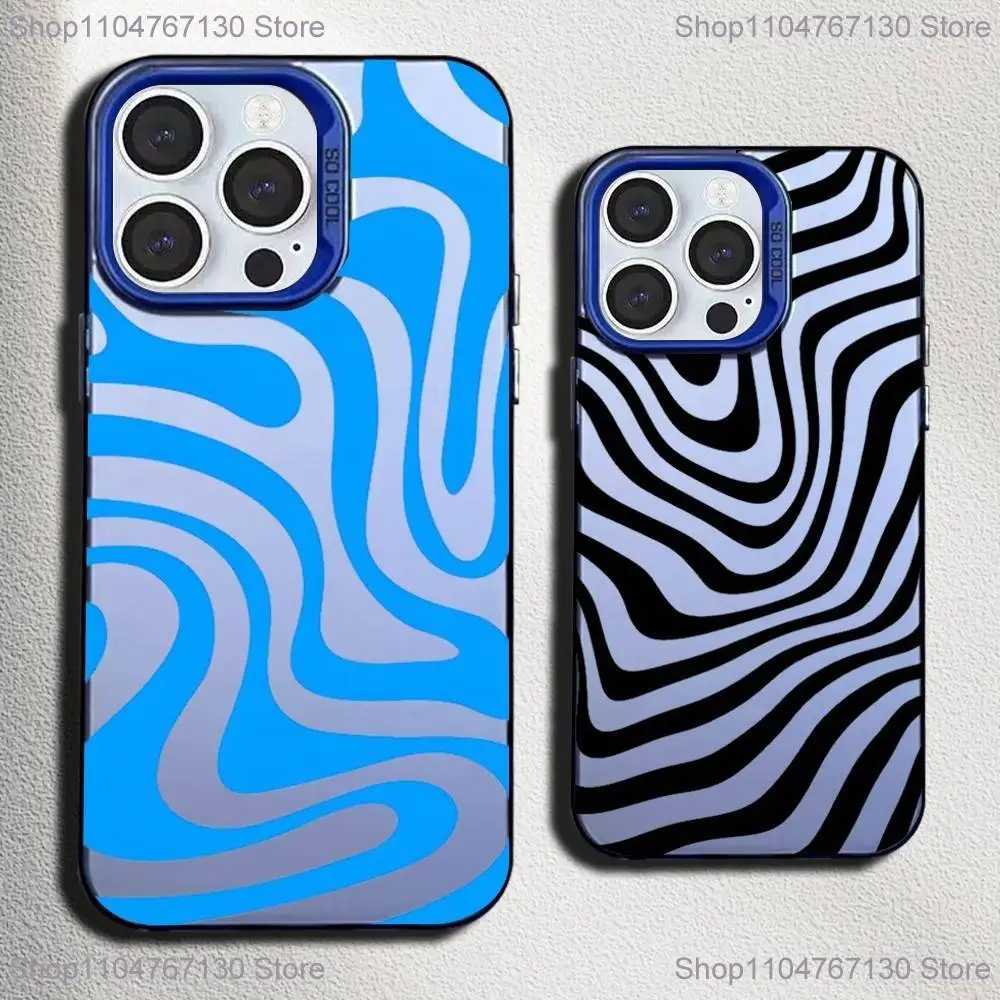

High-End Lrregular Stripes Phone Case For iPhone 16,15,14,13,12,11,Mini,Pro,SE,MAX Blue Matte Silicone Cover