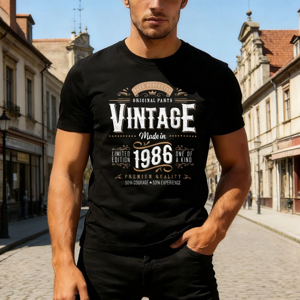 

Vintage 1986 Label 40th Birthday Gift Men Women 40 Year Old Cotton T-Shirt Retro Fashion 1987 Print 40st Birthday Gift