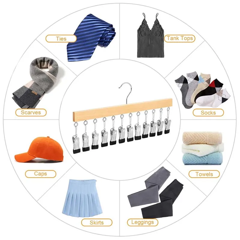 Wooden Hat hanger for Baseball Caps Space Saving Organizer with Non Slip 12 Clips Multi-function Hooks Drying Hangers for Pants