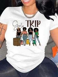 Girl Trip Print Crew Neck T shirt Casual