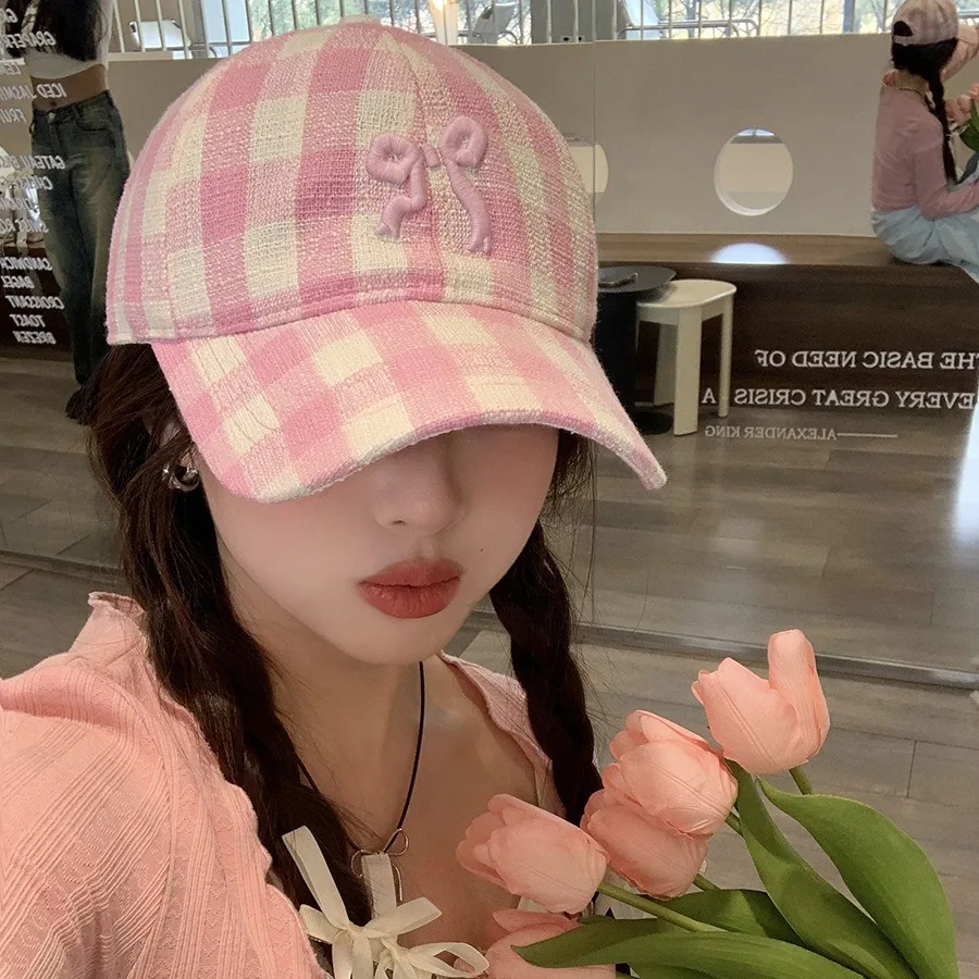 Korean bowknot Flower Embroidery Baseball Caps Women Girl Cute Plum Outdoor Sun Visor Hats Adjustable Sports peaked Cap