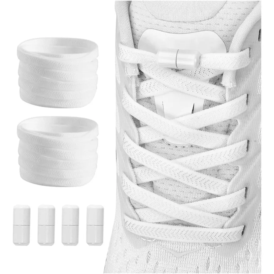 2 P أربطة أحذية مسطحة مرنة بدون ربطة عنق للبالغين - نظام مرن بدون ربطة عنق