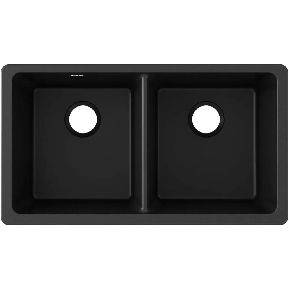 Elkay Quartz Classic ELGU3322BK0 Equal Double Bowl Undermount Sink, Black