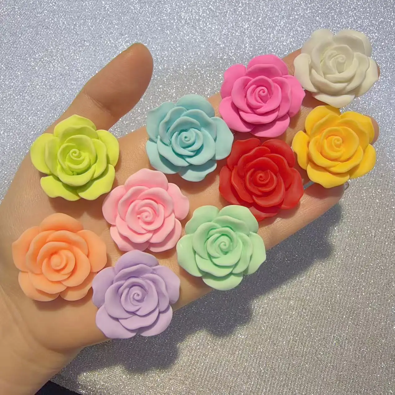 100PCS 35MM Matte Monochrome Solid Color Camellia Luminous Resin DIY Handmade Jewelry Material Decoration Crafts
