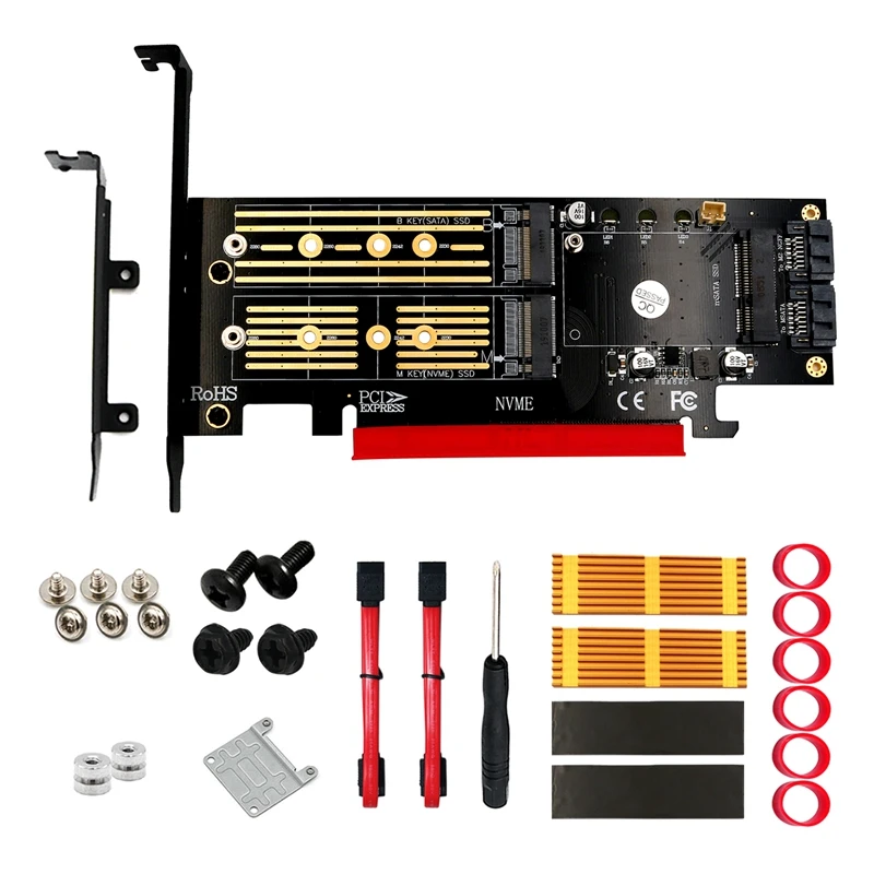 

NEW-3 In 1 Msata And M.2 NVME SATA SSD To PCI-E 4X And SATA3 Adapter With Heatsink Supports PCIE M.2 SSD