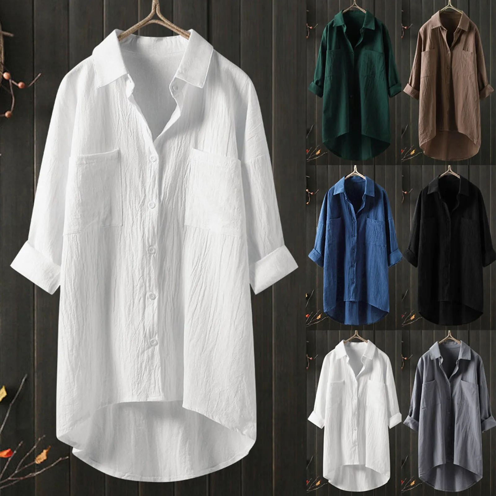 New Casual Loose Cotton Linen Women Shirts Spring Collar Oversize Blouse Long Sleeve Buttons White Shirt Women Tops Streetwear