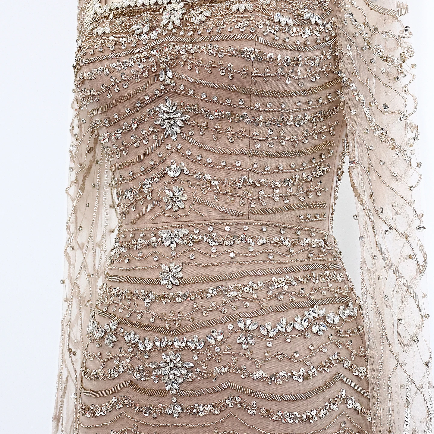 Sharon Said Luxury Caramel Mermaid Evening Dress with Cape Sleeves Square Neck Formal Gowns Women Wedding Party SS330 Customized image 3