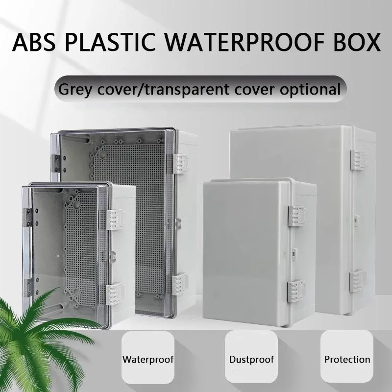 Caja de conexiones de energía con cubierta transparente/gris resistente al agua IP66, bisagra de plástico ABS, caja de distribución electrónica para exteriores