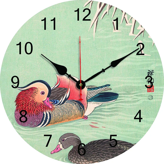 Chinese Style Mandarin Duck Wall Clock Kitchen Decor Wall Art Silent Large Round Wall Clocks For Living Room Bedroom Office