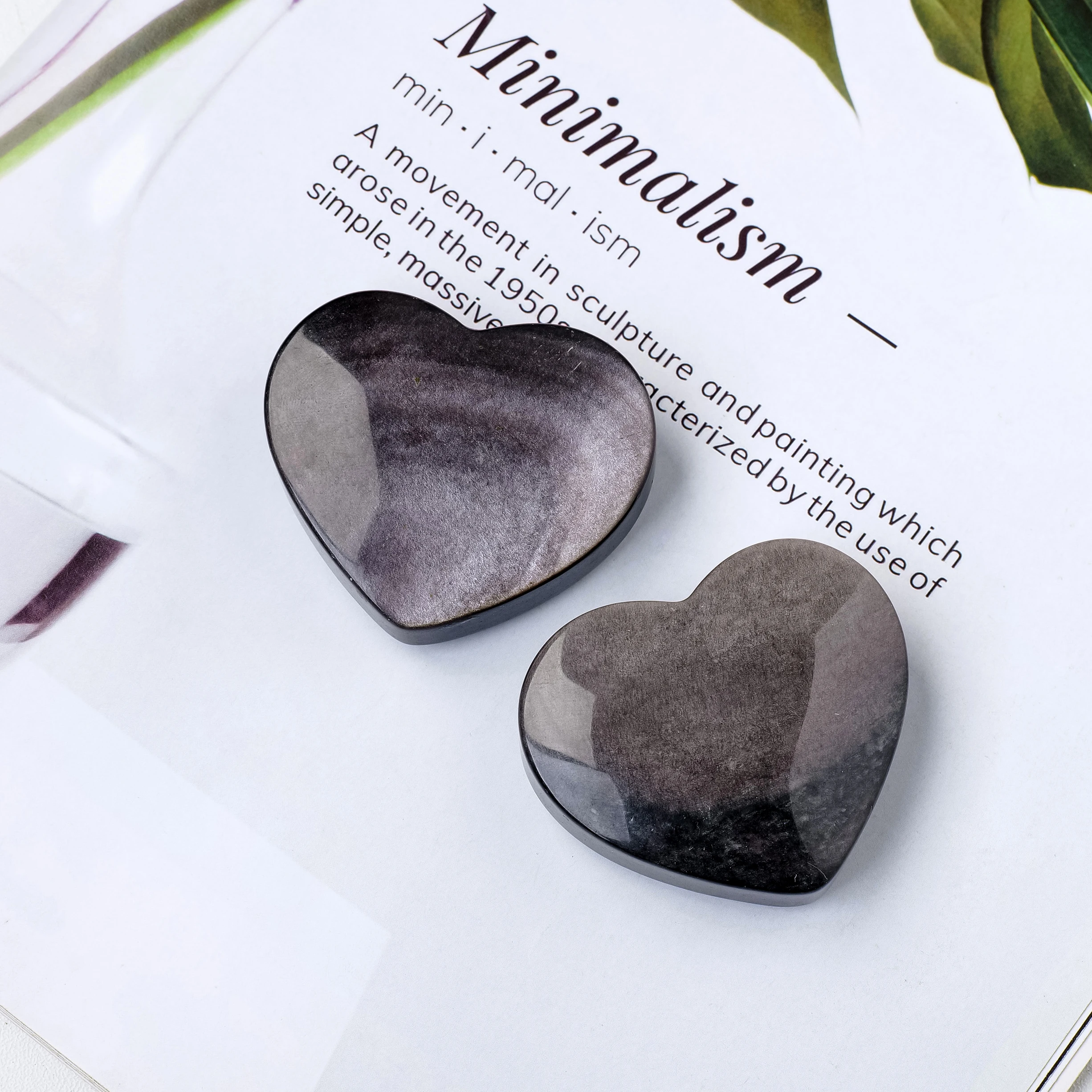 1PC Natural Crystal Quartz Silver Obsidian Palm Heart Hot Compress Stone Healing Crystal Gem Craft Gift