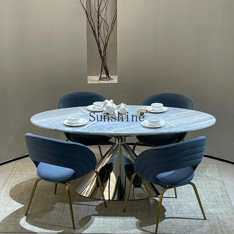 

Natural luxury stone UFO dining table Modern simple oval Italian marble dining table