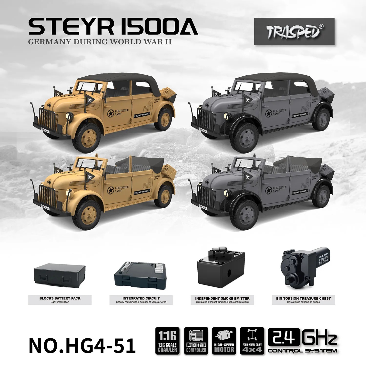 HG 1/18 RC Off-road Vehicles 4x4 Remote Control Command Vehicle 2.4G Model with Smoke Unit Light Sound RC Toy Gift TH23880