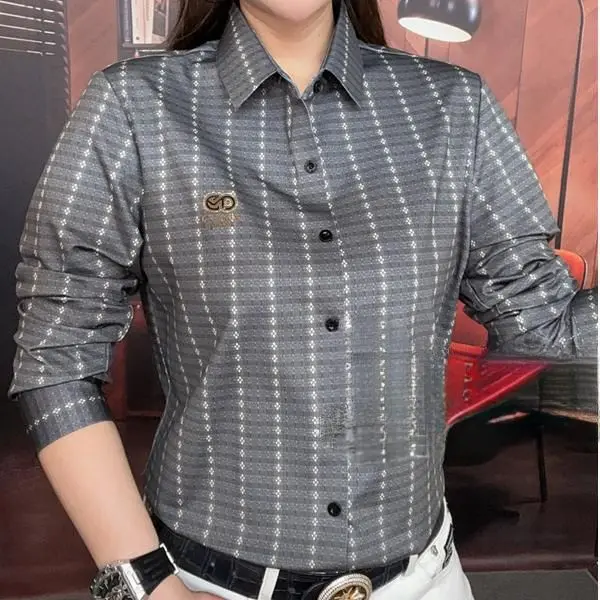 

Casual Striped Long Sve irt Collared Men's Faionable Versatile Autumn Spring Season Breathable Polyester Fiber Inner Wear