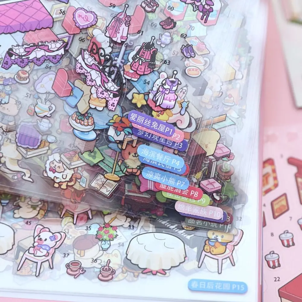 Fairy Tale Theme 3D Miniature Scene Stickers 20 Scenes Stress‑relief Landscape Sticker Book Collage DIY Cabin Scene Sticker Toy