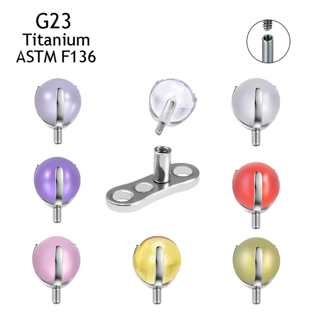 G23 Titanium Body Piercing Three-Jaw Set Crystal Ball 3/4/5mm Dermal Anchor Top with CZ Stone Base Diver Implants Body Jewelry