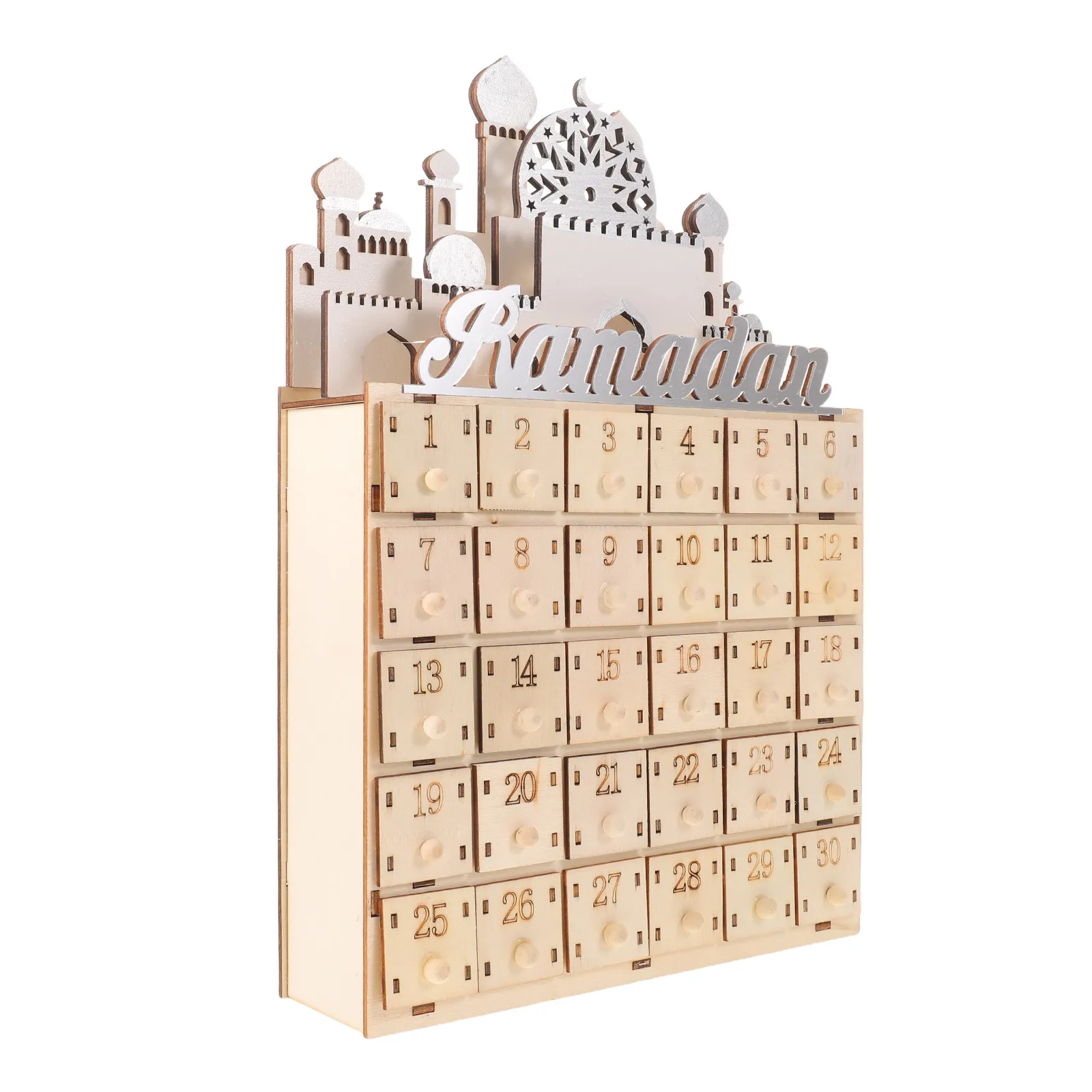 Ramadan Wooden Countdown Calendar 30 Days LED Illuminated Castle Design Eid Mubarak Advent Calendar Festive Home Decor Ramadan