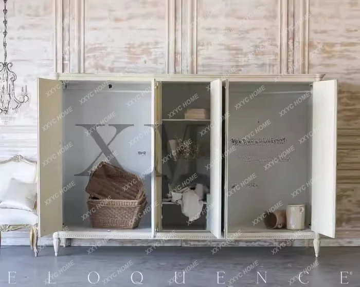 LX solid wood furniture antique carved gold-painted wardrobe countryside