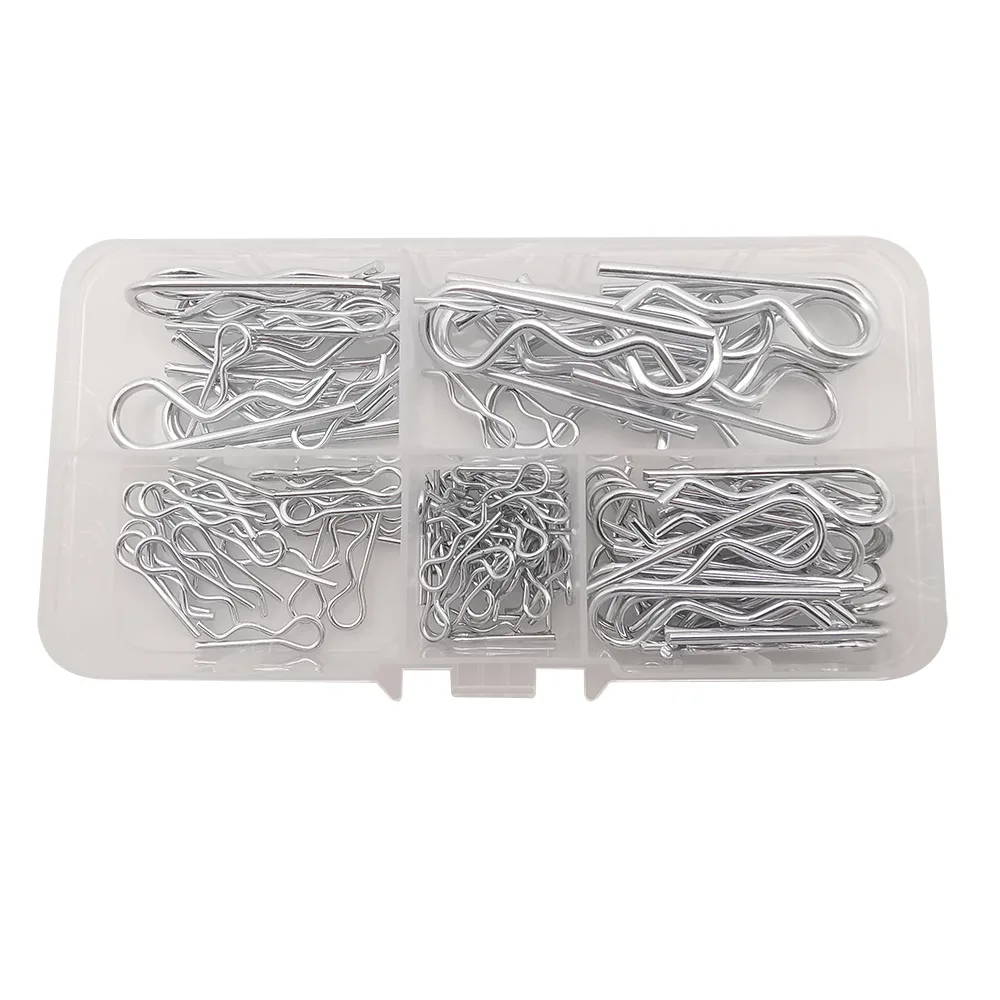 100Pcs R Type Cotter Pins Tractor Pin Car Clips Assortment Kit Hitch Hair Tractor steel Clip Cotter Grab Kit With Plastic Box