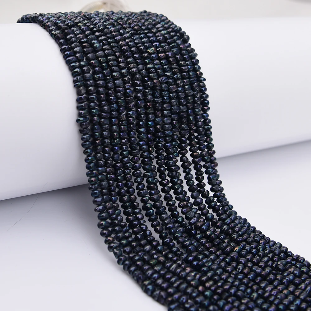 APDGG 10 Strands Freshwater Cultured Black Button Keshi Pearl Loose Beads 14.5''