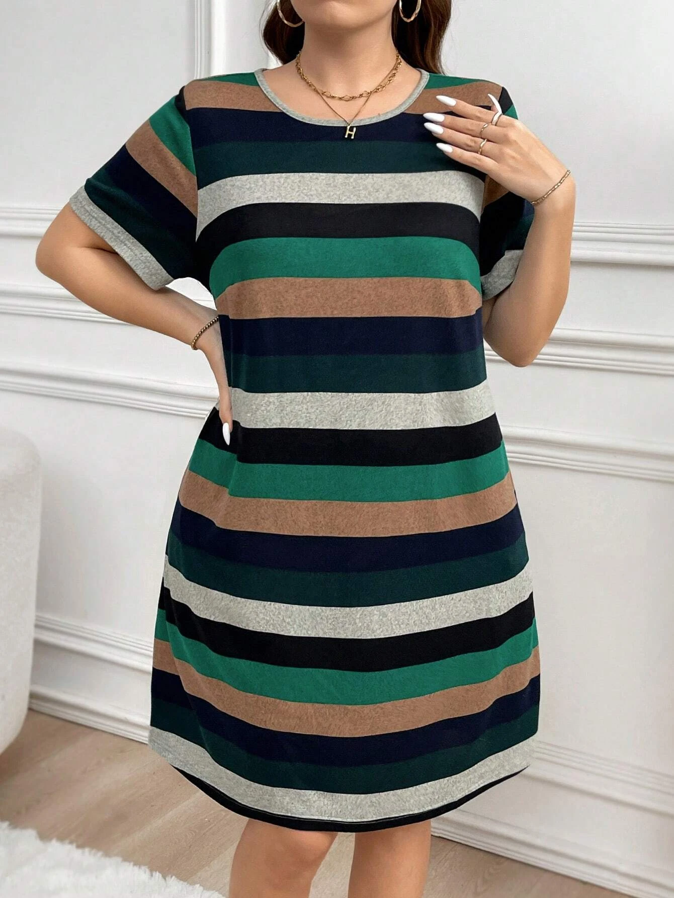 

Women's Fashionable Dress Outdoor Nightgowns Colorful Stripe Design Pattern Printed High Quality Loose Oversized Street Skirts