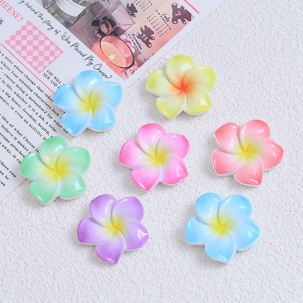 10PCS Shiny 27x27mm Gradient Flower Miniature Flat Back Resin Cabochons For Hairpin Scrapbooking DIY Home Decor Craft Accessorie