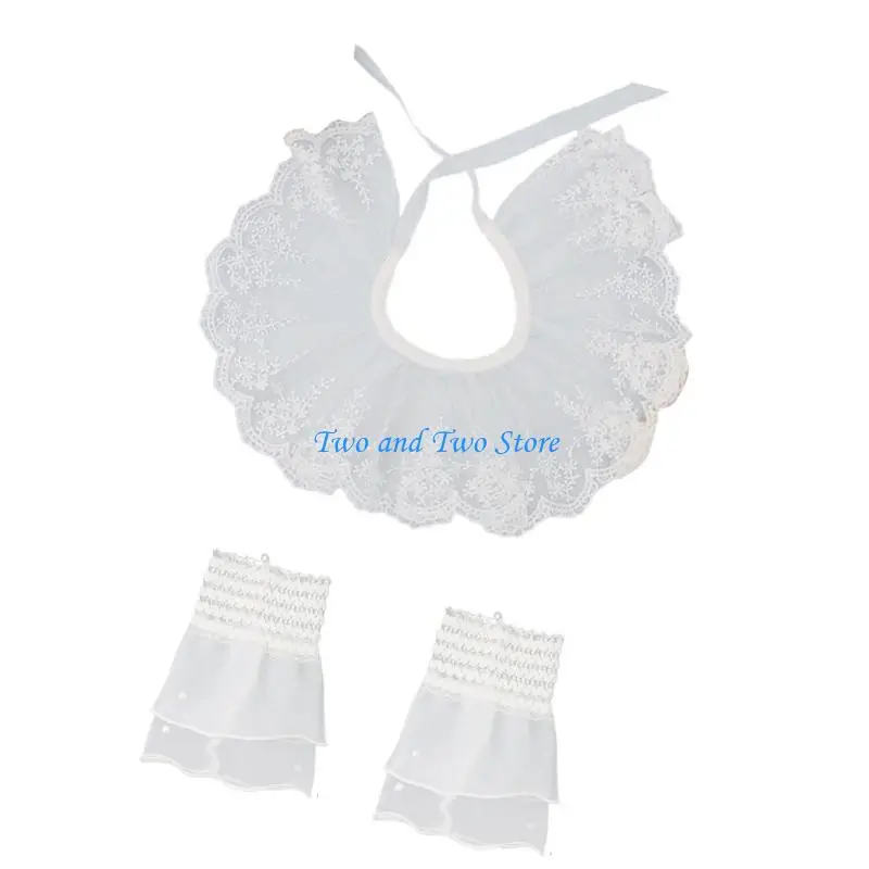 HX6F Gothic Layered Frill Collar Detachable Women’s Embellishment White Lapel