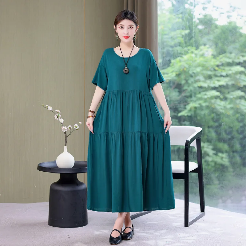 XL-6XL Loose Middle Aged Mother Cotton Rayon Dress For Summer Sleepwear Nightgowns Women New Plus Size Nightshirt Female