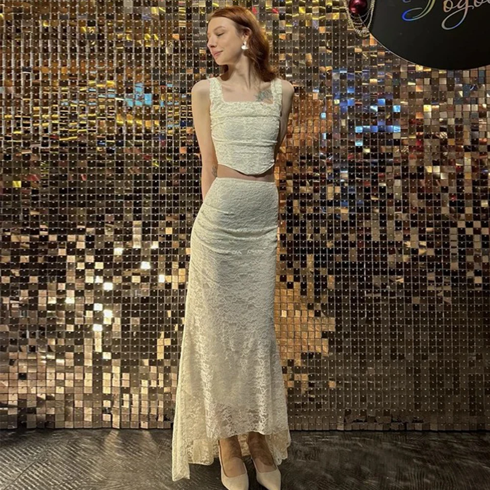 Mingmingxi الصيف بلا أكمام 2 قطعة مجموعات ملابس نسائية أنيقة الأحداث الرسمية فساتين الزفاف الضيوف مثير اقتصاص بلوزات وتنورة #3