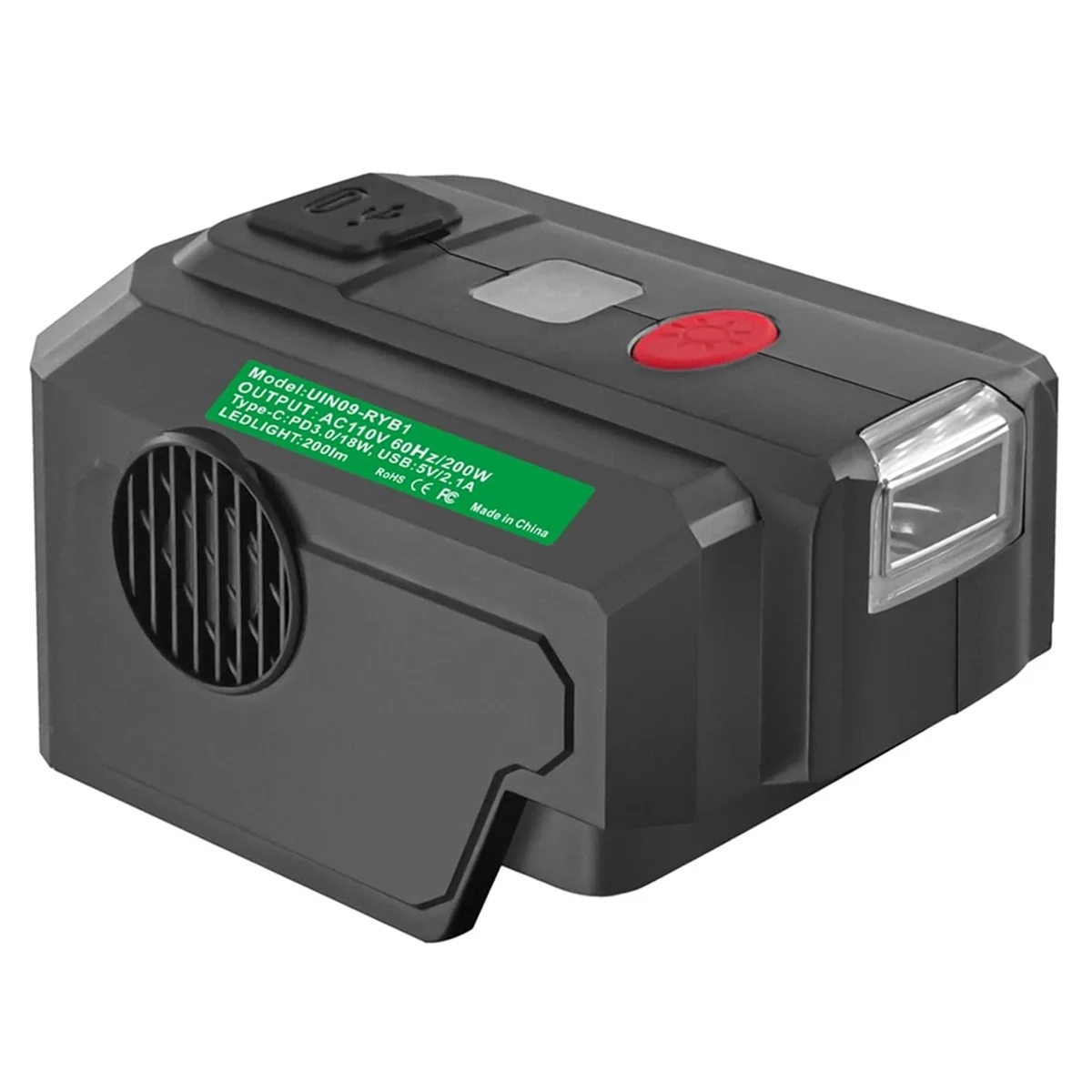 

Power Inverter for Ryobi 40V Battery 200W DC 18V to AC 110V with USB Port&Type-C PD3.0 Output Port& LED Lighting US Plug