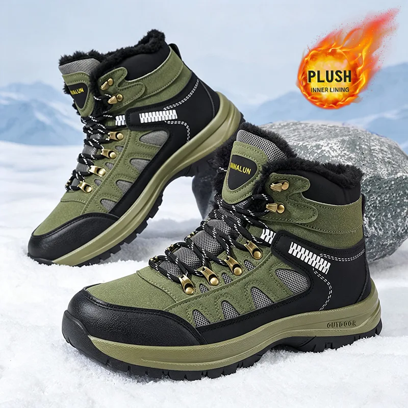 Botas de Nieve para Hombre, Invierno 2026, Zapatillas de Cuero Impermeables, Forradas de Felpa, Botas de Senderismo de Alta Calidad para Exteriores, Zapatos de Trabajo, Talla Grande 48