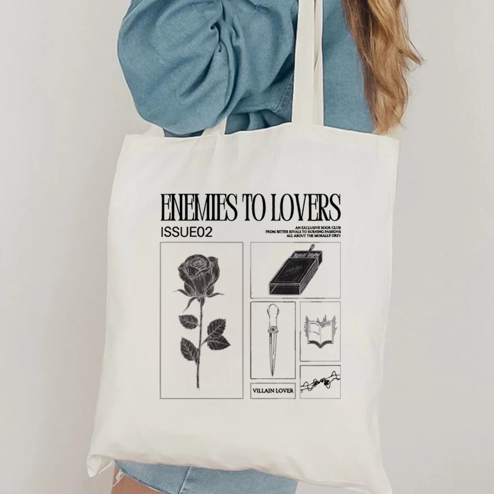 Enemies to Lovers Shoulder Bag Morally Gray Canvas Bag Romantasy Pattern Casual Reader tote bag My Bookish Era