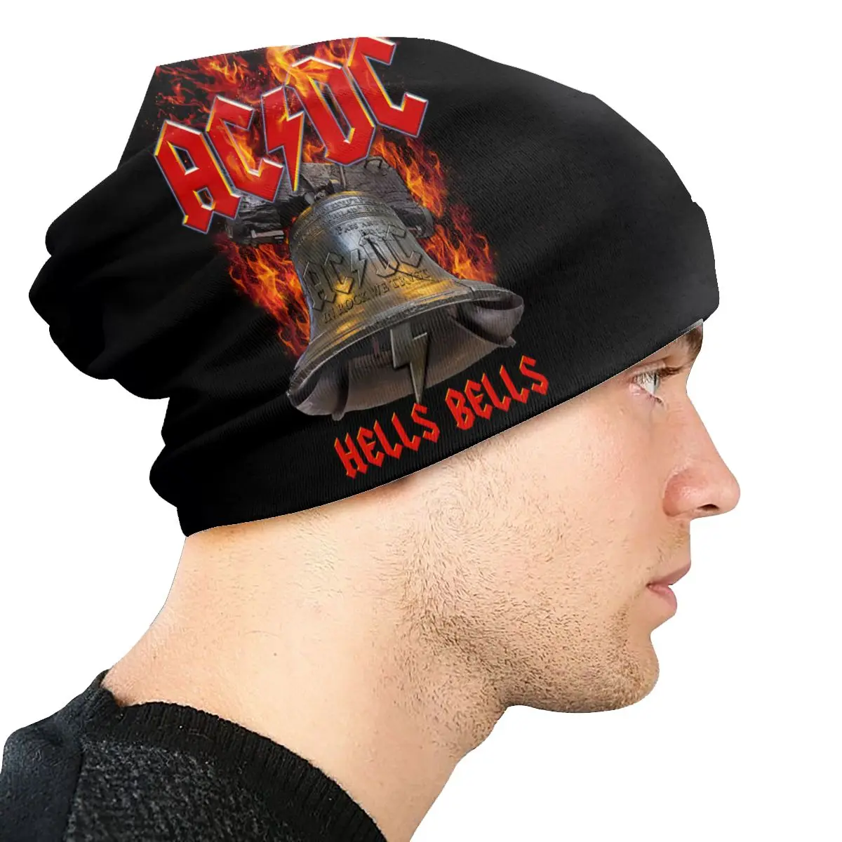 AC DC Hells Bells Bonnet Beanie Knit Hat Men Women Fashion Unisex Retro Rock Heavy Metal Winter Warm Skullies Beanies Cap