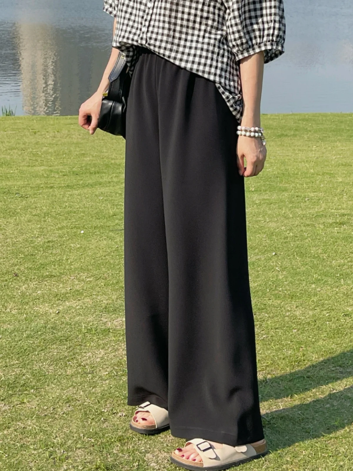 

Прямые широкие брюки Simple Ele для женщин, повседневные, из ацетатной ткани, с охлаждающим эффектом, с высокой талией, длинные