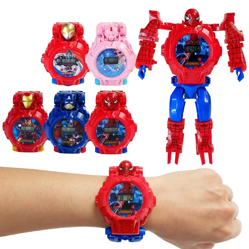 Disney Spiderman Frozen Children\'s Watch Action Figures For Kids Marvel Ironman Superhero Watch Anime Figures Boys Girls Gift