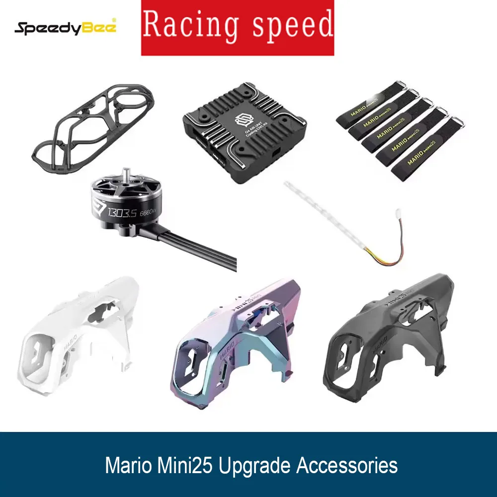 Speedybee Mario Mini25 Upgrade Accessories Shell Body Frame O4 Air Unit CNC Set Frame Wing Protector RGB LED Light Battery Strap