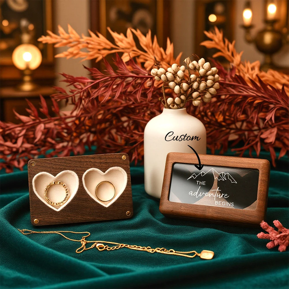 

Personalized Engraved Walnut Wood Ring Box, Wedding Ring Bearer Box, Jewelry Storage Case for Proposal Engagement Ceremony