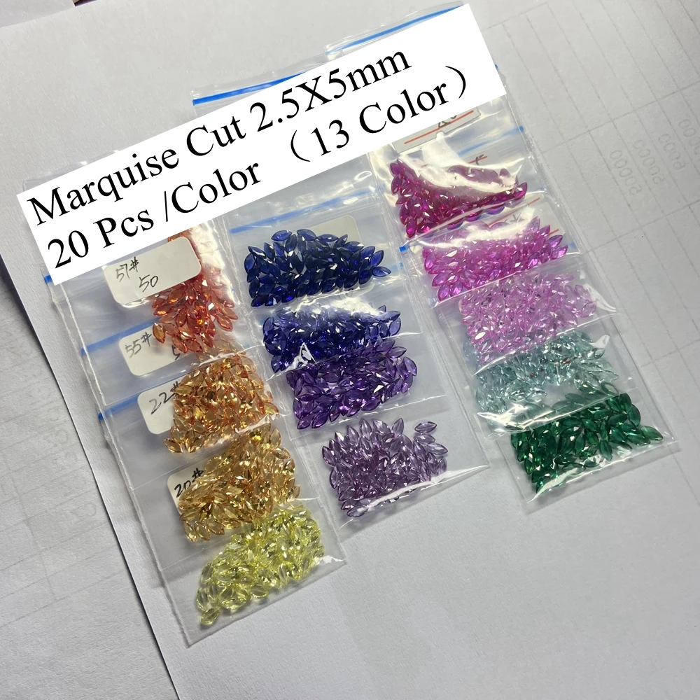 13 Colors Marquise Shape 2.5x5mm 5A Quality Synthetic Corundum Lab Rainbow 20 Pieces 1 Bag Loose Gemstone