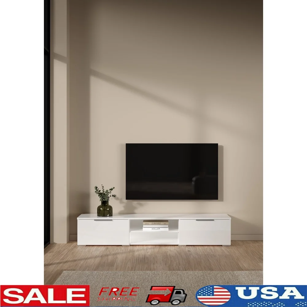 

2 Drawer TV Stand with 2 Shelves Adjustable Storage Cable Management Entertainment Gear Easy Assembly Freestanding Design