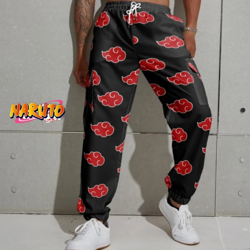 

New Naruto Anime Cartoon Akatsuki Cosplay Uchiha Itachi Full-Size Red Cloud Sports Pants Student 3D Printed Casual Pants