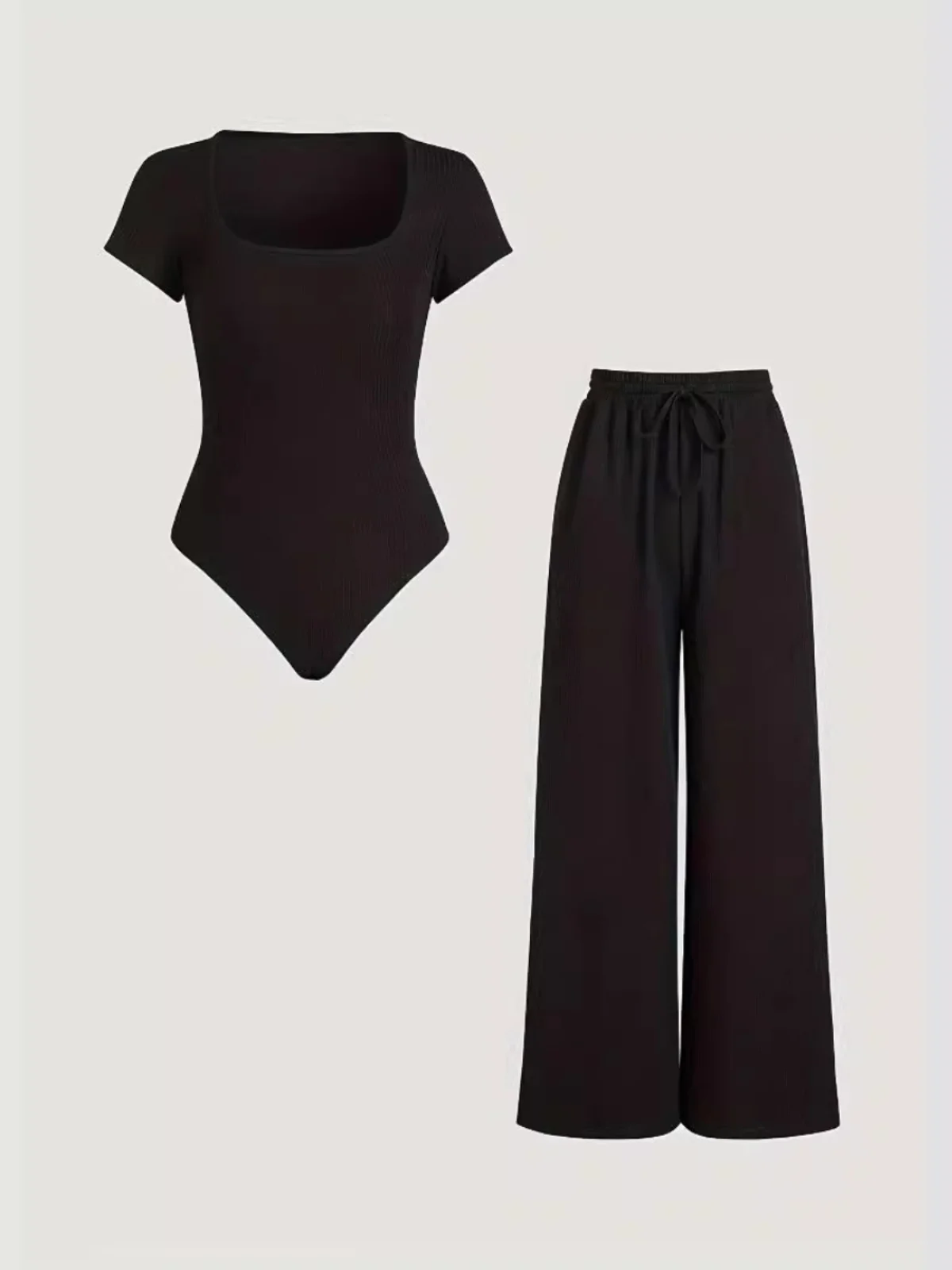 

Faionable Tighttop Wideleg Pantsuit Set Sli Closefitting Top Wideleg Trousers Ensemble for Young Women