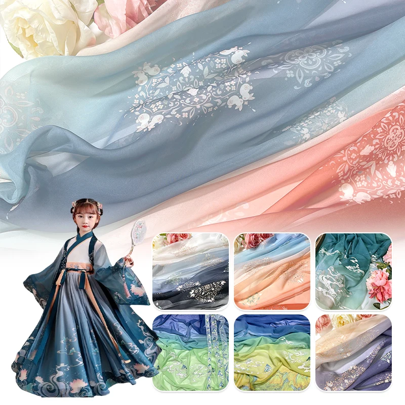 Tela Hanfu bordada de estilo antiguo de 1m, tela bordada con estampado de nube de montaña y conejo Osmanthus para vestido de disfraz de costura DIY